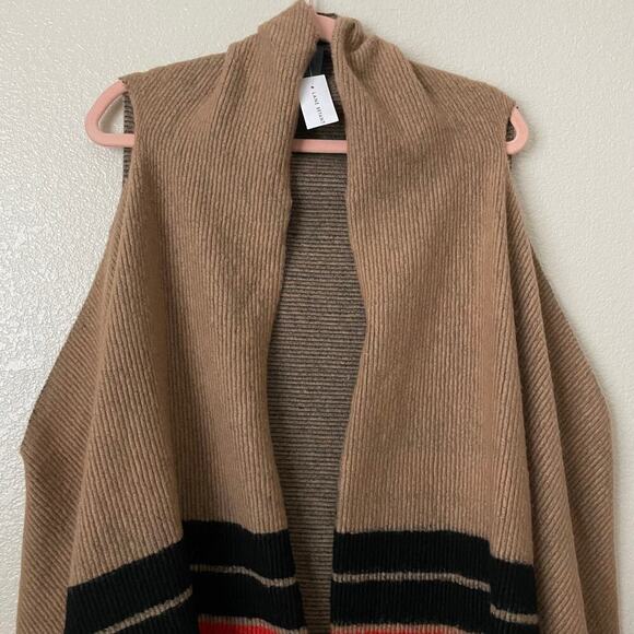 Lane Bryant Poncho Womens Tan Open Front Striped Fringe Cardigan Duster Sweater - Picture 4 of 12